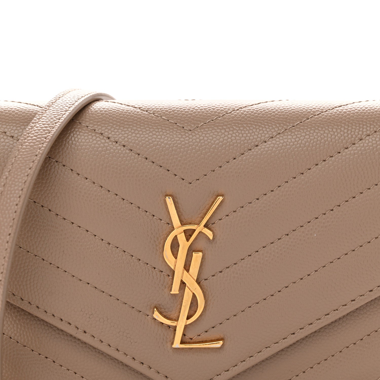 Grain De Poudre Matelasse Chevron Monogram Envelope Chain Wallet Dark Beige