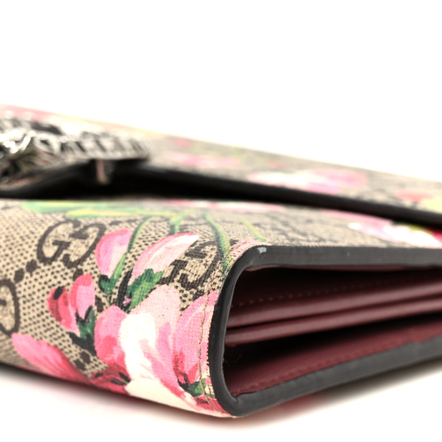 GG Supreme Monogram Blooms Mini Dionysus Chain Wallet Beige Multicolor Dry Rose
