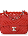 Patent Chevron Quilted Mini Square Flap Red