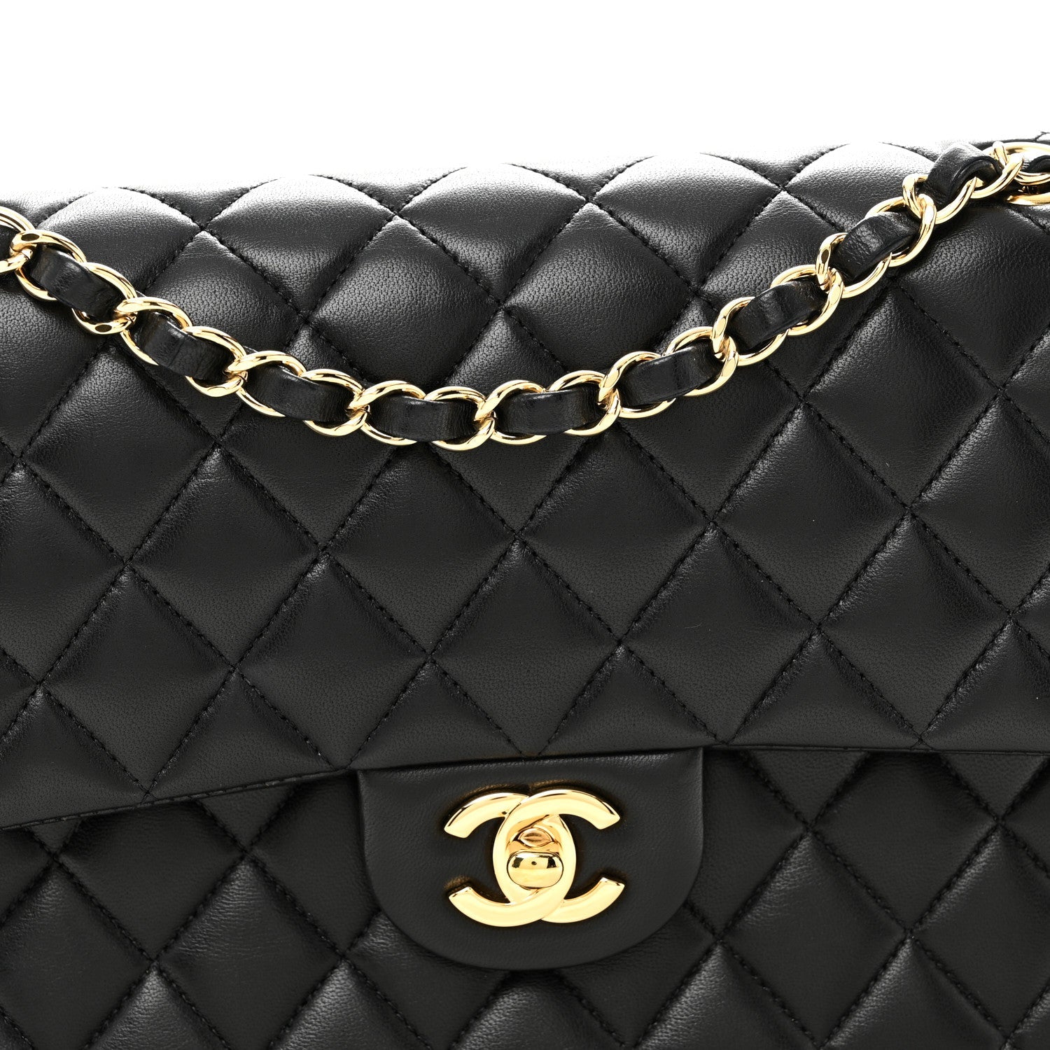 Lambskin Quilted Medium Double Flap Black
