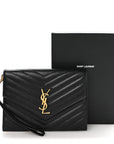 Grain De Poudre Matelasse Chevron Monogram Envelope Clutch Black