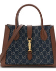 New Denim GG Monogram Dollar Calfskin Medium Jackie 1961 Tote Blue Tea Cuir Epilog