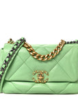 Goatskin Quilted Medium CHNL 19 Flap Light Green