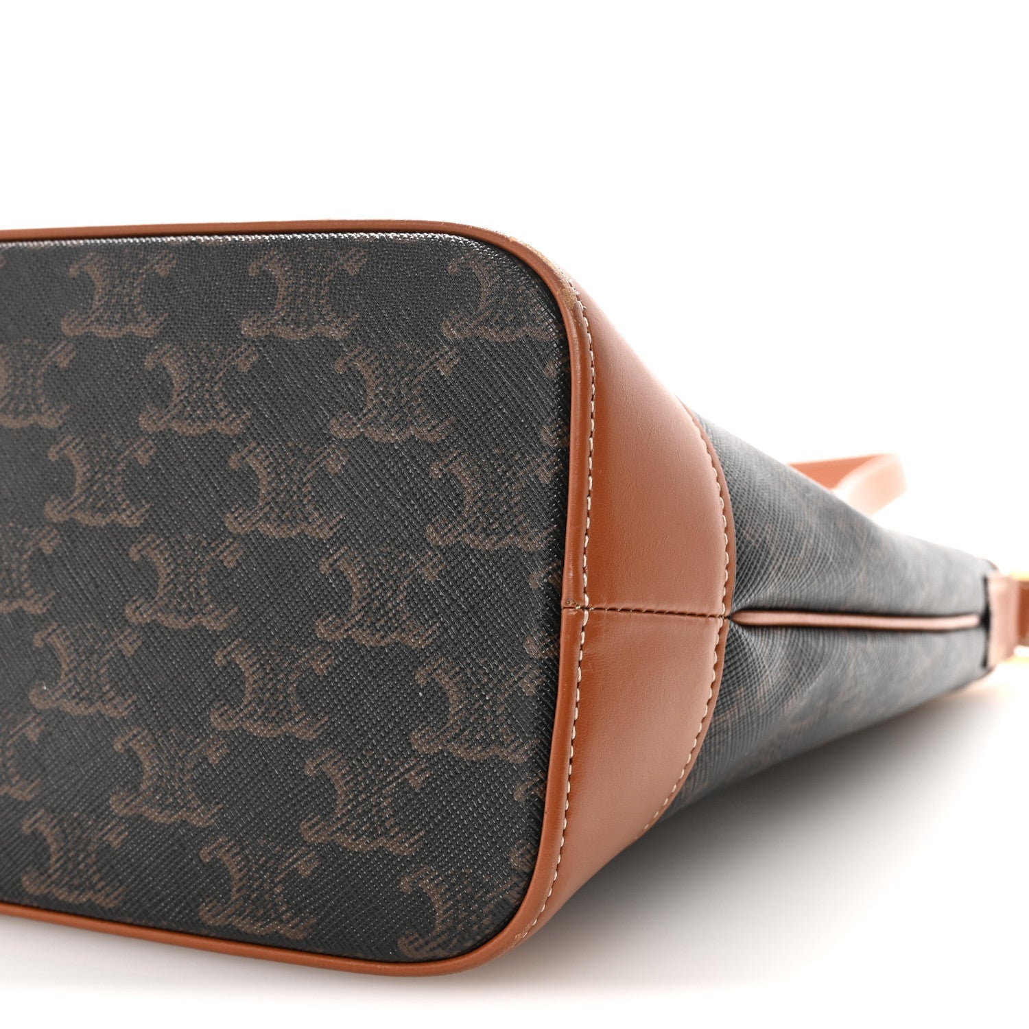 Triomphe Canvas Calfskin Small Bucket Bag Tan