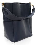 Soft Grained Calfskin Sangle Bucket Bag Navy Blue