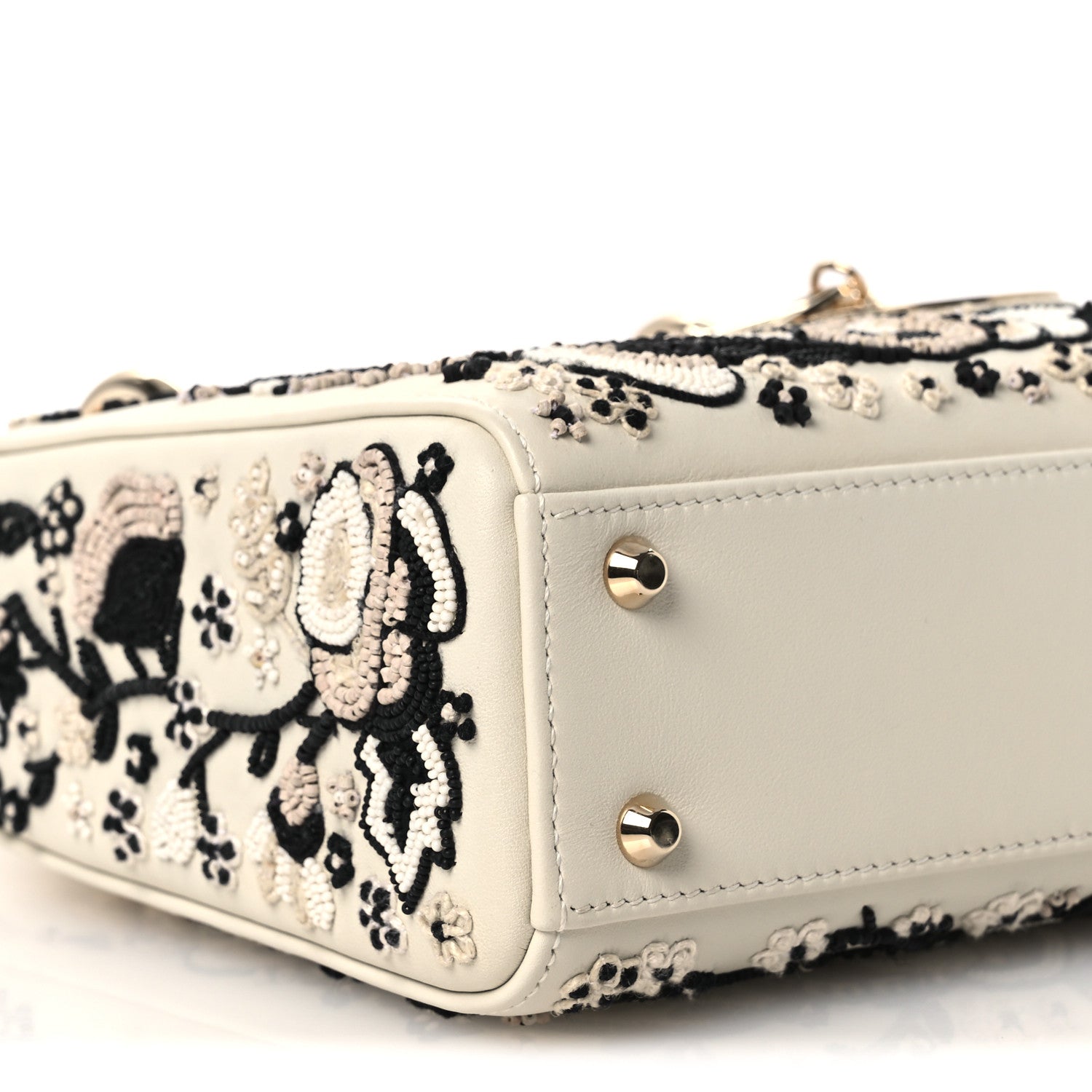 Smooth Calfskin Embroidered Beaded Floral Mini Lady D1OR White Multicolor