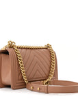 Caviar Chevron Quilted Medium Boy Flap Brown