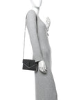 Grain De Poudre Matelasse Chevron Monogram Envelope Chain Wallet Asphalt White