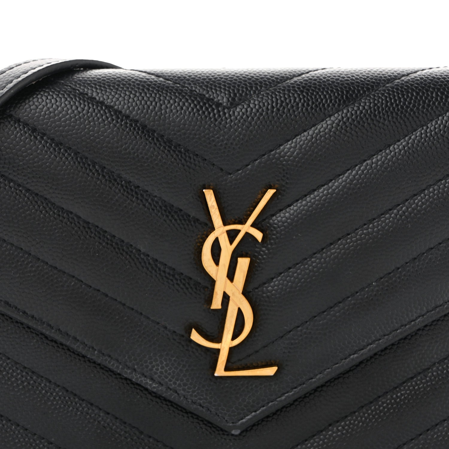 Grain De Poudre Matelasse Chevron Monogram Envelope Chain Wallet Black
