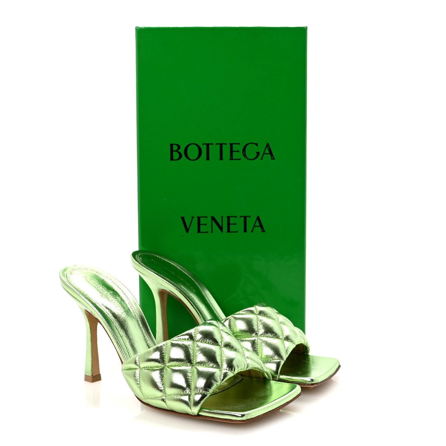 Metallic Nappa Reflection Matelasse Padded Mule Sandals 37 Pistachio