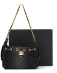 Washed Denim Quilted Mini CHNL 25 Handbag Black