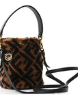Shearling Vitello Dolce F is FNDI Macro FF 1974 Mini Mon Tresor Bucket Bag Tobacco Black