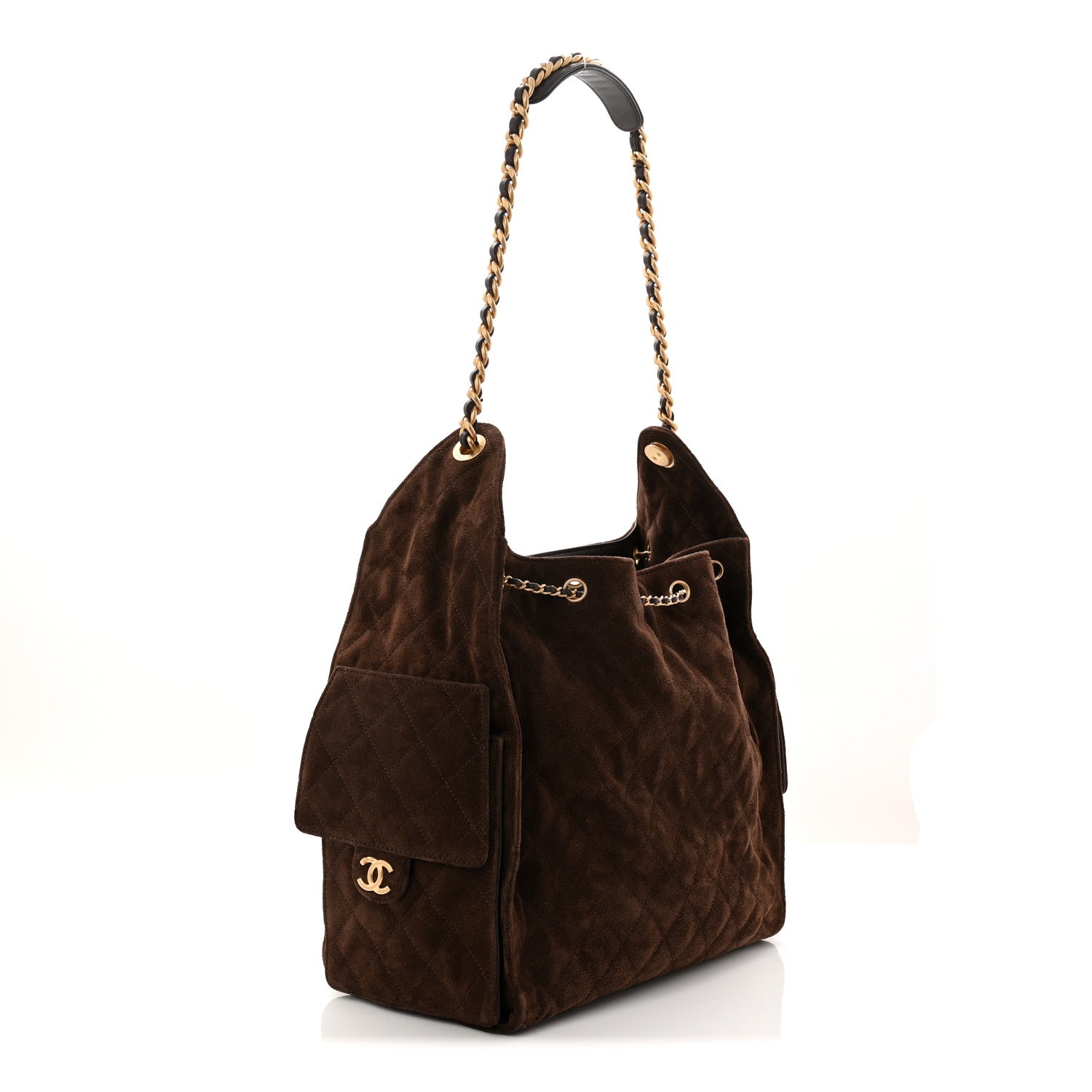 Suede Quilted Medium CHNL 25 Handbag Dark Brown