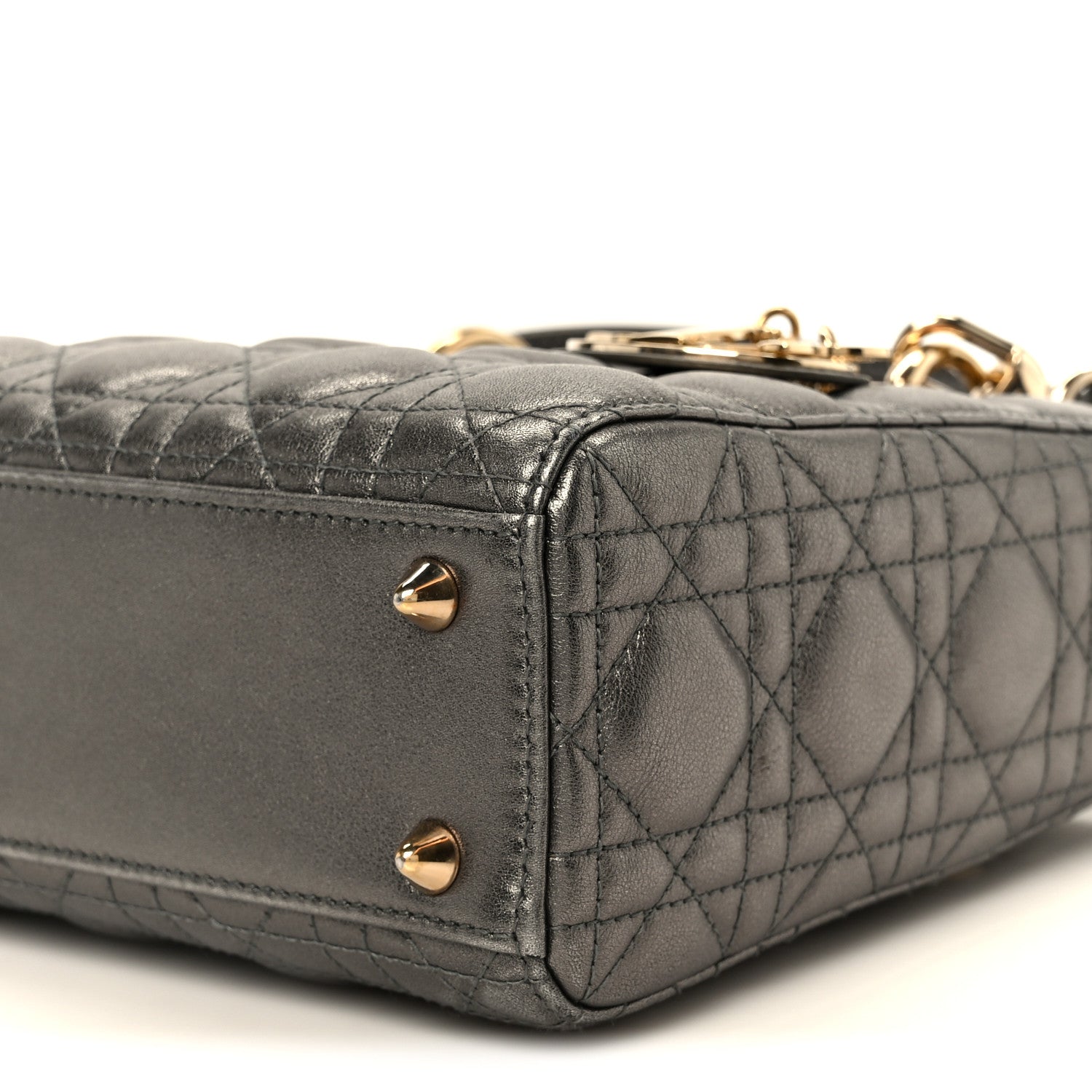 Metallic Lambskin Cannage Small My ABCD1OR Lady D1OR Dark Silver