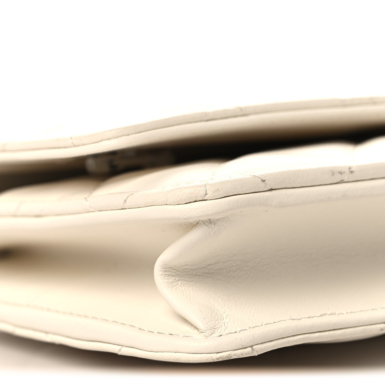 Lambskin Enamel Quilted Pearl Crush Wallet On Chain WOC White