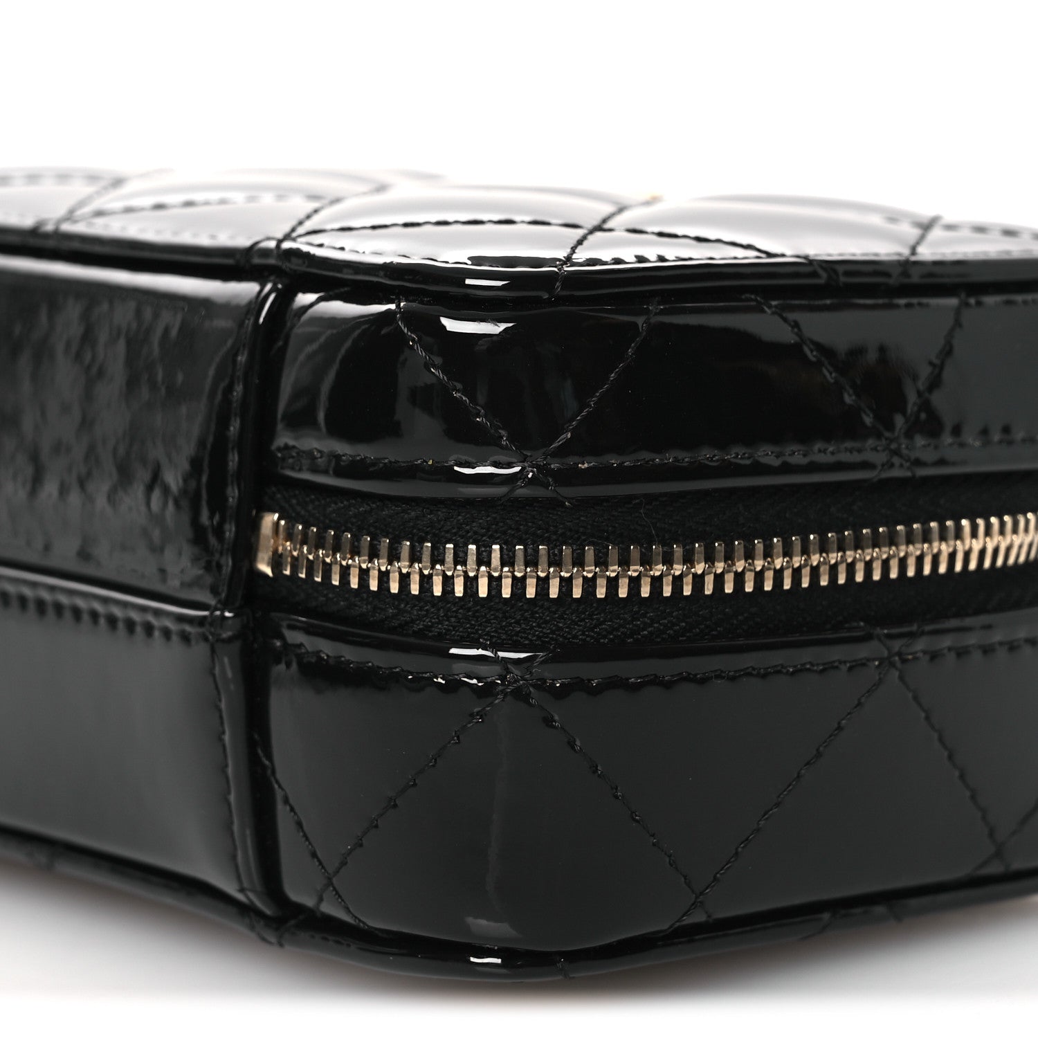 Patent Quilted Top Handle Mini Vanity Case Black