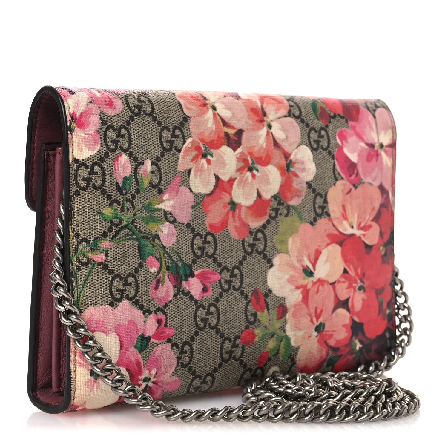GG Supreme Monogram Blooms Mini Dionysus Chain Wallet Beige Multicolor Dry Rose