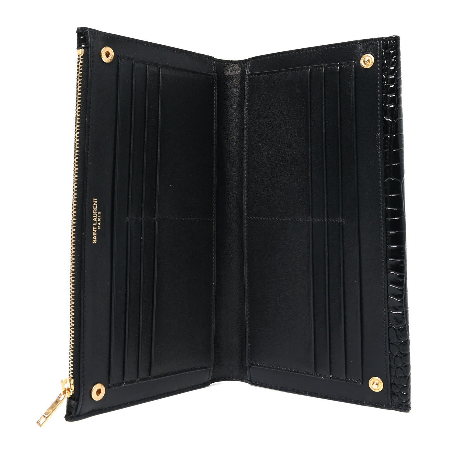 Calfskin Crocodile Embossed Monogram Uptown Wallet Black