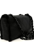 Shearling Quilted Medium Single Flap Black