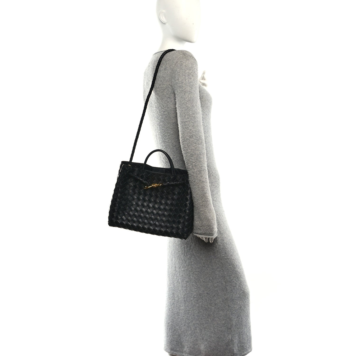 Nappa Intrecciato Medium Andiamo Shoulder Bag Black