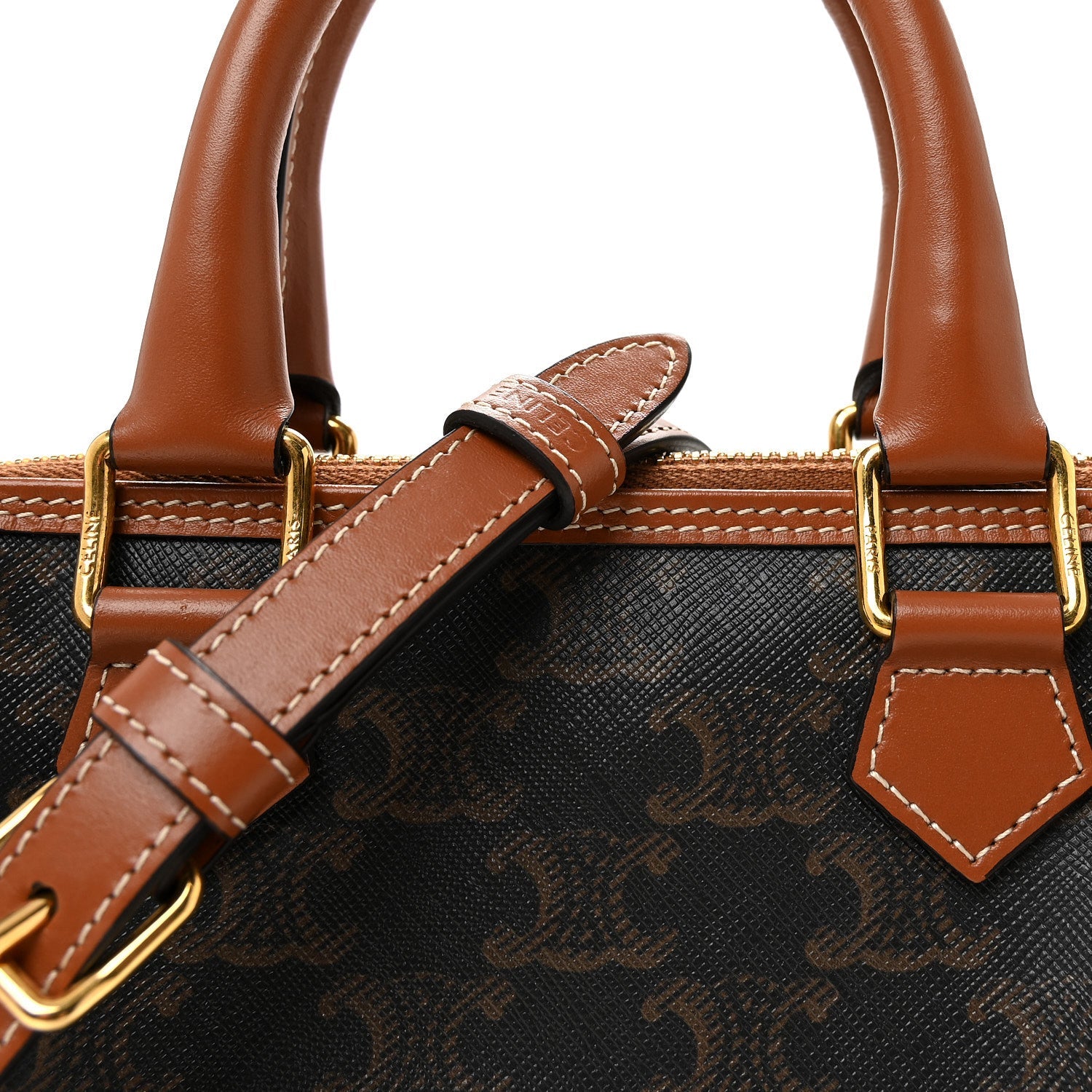 Triomphe Canvas Calfskin Small Boston Bag Tan