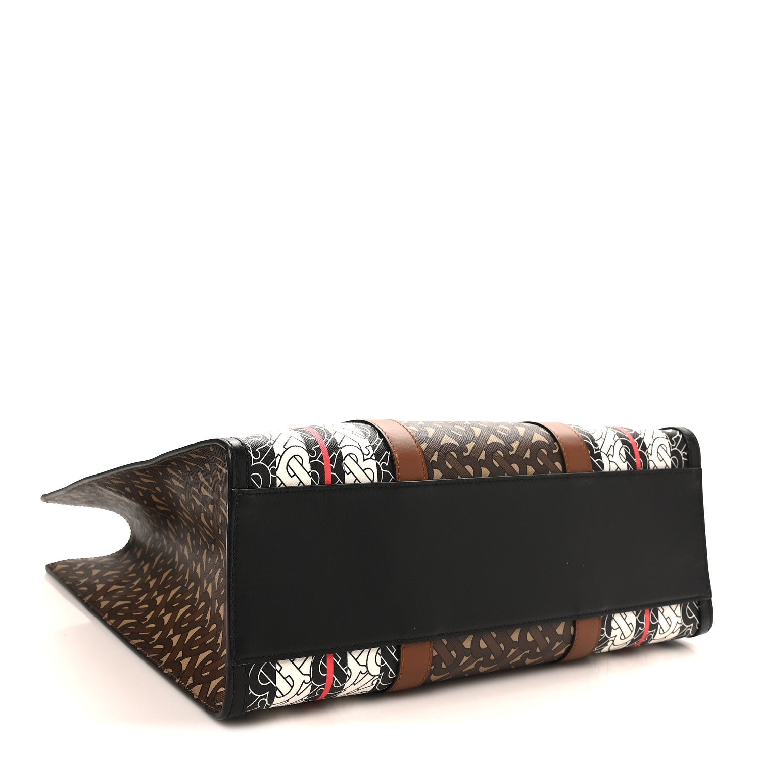 E-Canvas Monogram Stripe Book Tote Black Bridle Brown