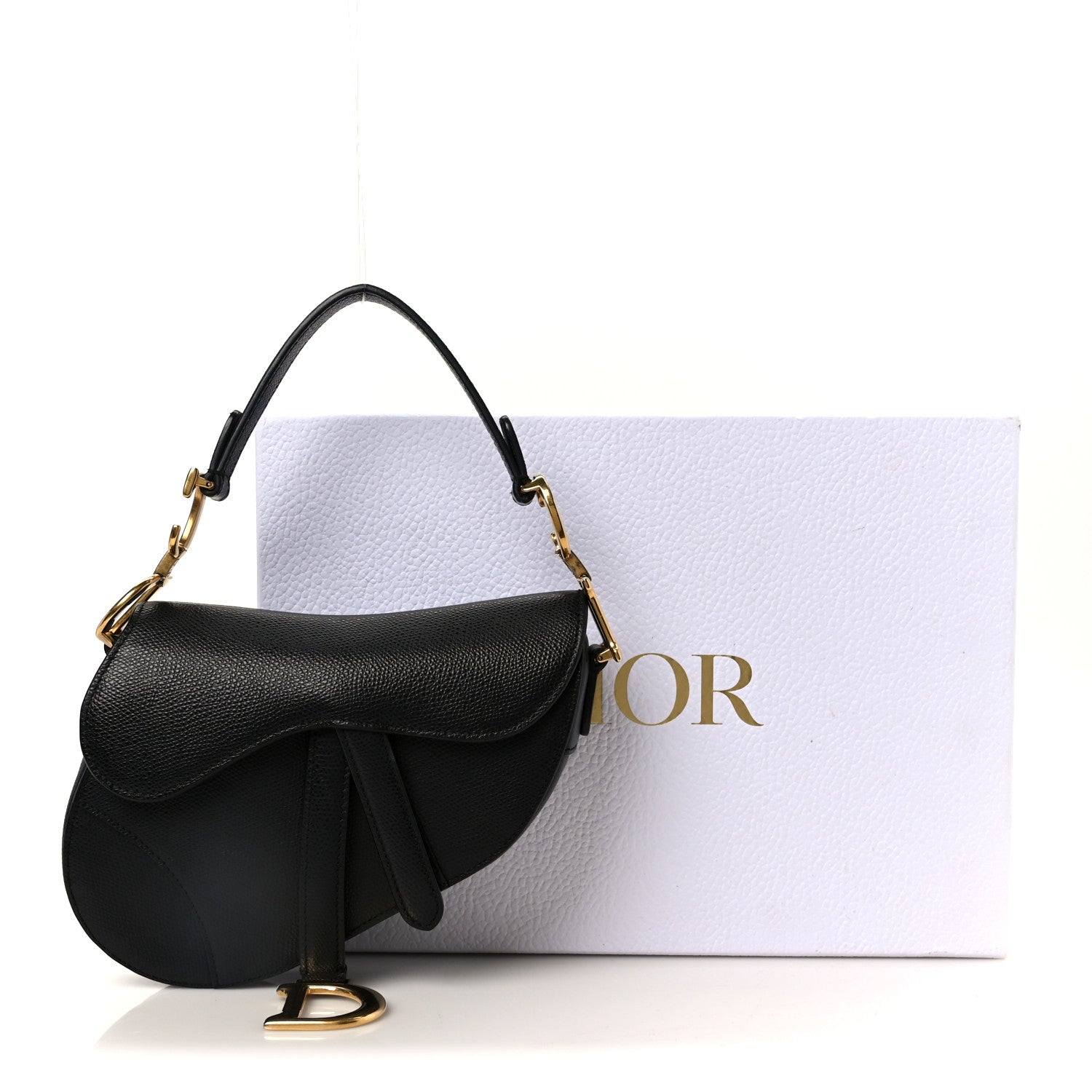 Grained Calfskin Mini Saddle Bag Black