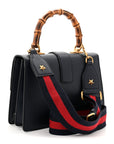 Moon Calfskin Web Medium Dionysus Bamboo Top Handle Bag Black Bright Evergreen Hibiscus Red