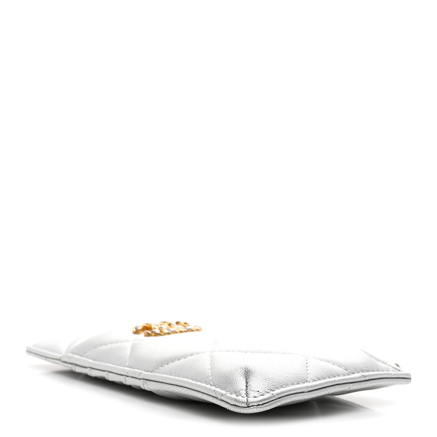 Lambskin Quilted CHNL 19 Phone and Card Holder Silver