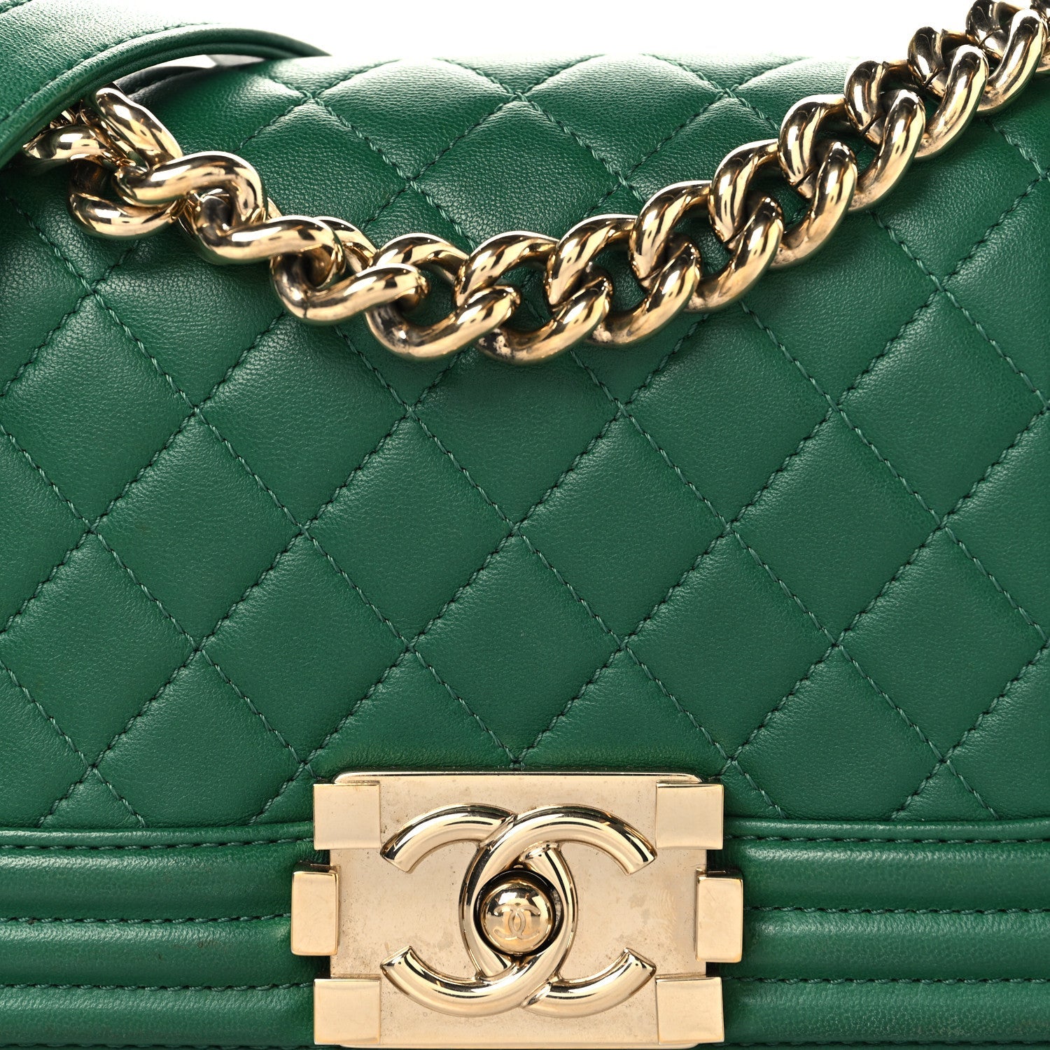 Lambskin Quilted Small Boy Flap Green