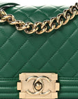Lambskin Quilted Small Boy Flap Green