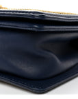 Calfskin Chevron Quilted Braided Small Boy Flap White Navy