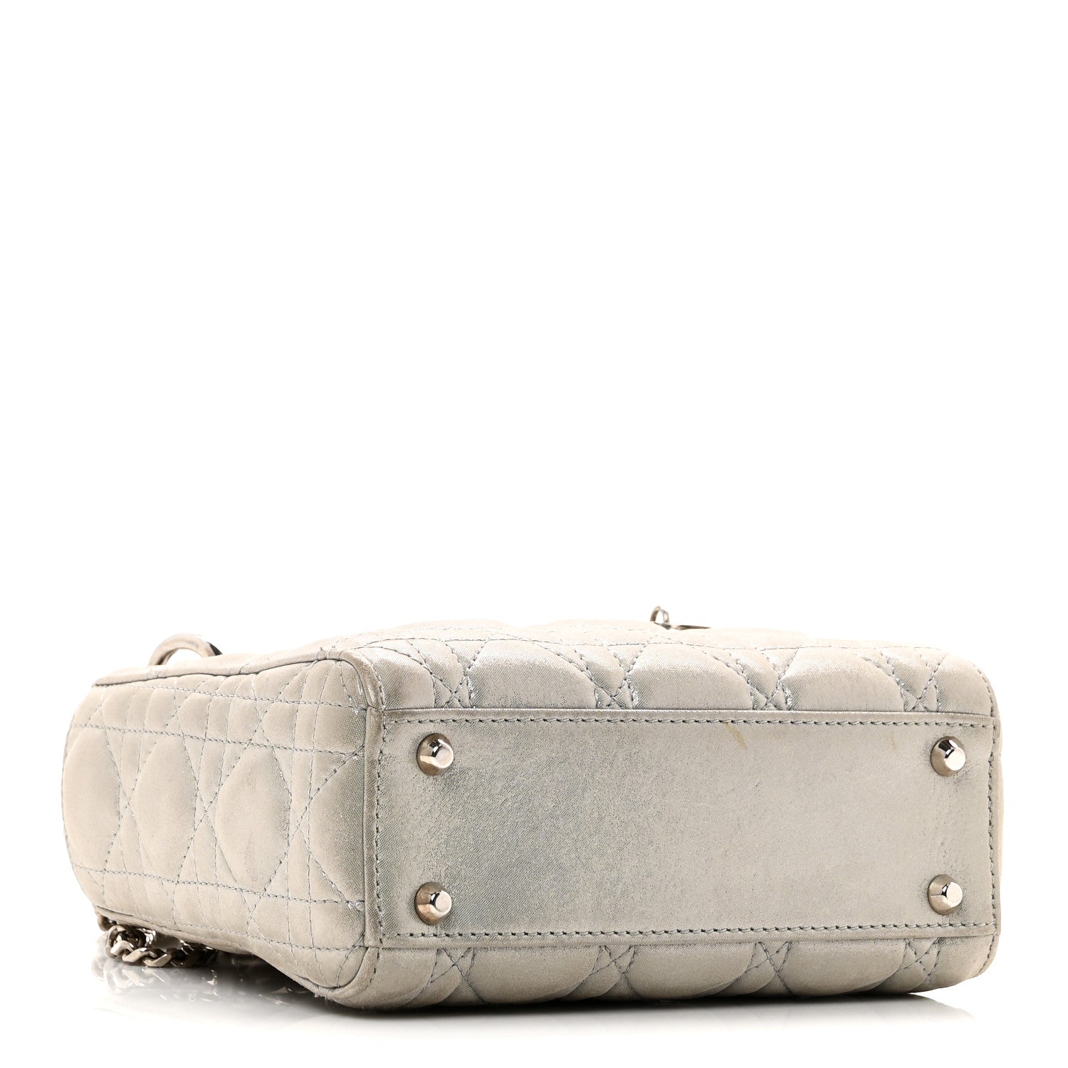 Metallic Lambskin Cannage Mini Lady D1OR Silver