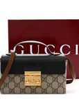 GG Supreme Monogram Calfskin Mini Padlock Top Handle Shoulder Bag Beige Black Cuir