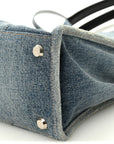 Washed Frayed Denim Logo Medium Hardware Tote Blue