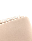 Satin Crystal Medusa Chain Clutch Beige