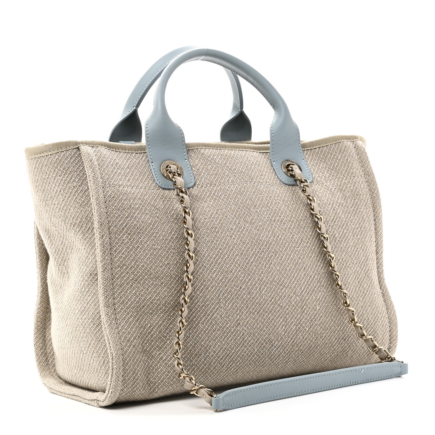 Mixed Fibers Calfskin Small Deauville Tote Grey Light Blue