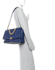 Goatskin Quilted Maxi CHNL 19 Flap Dark Blue