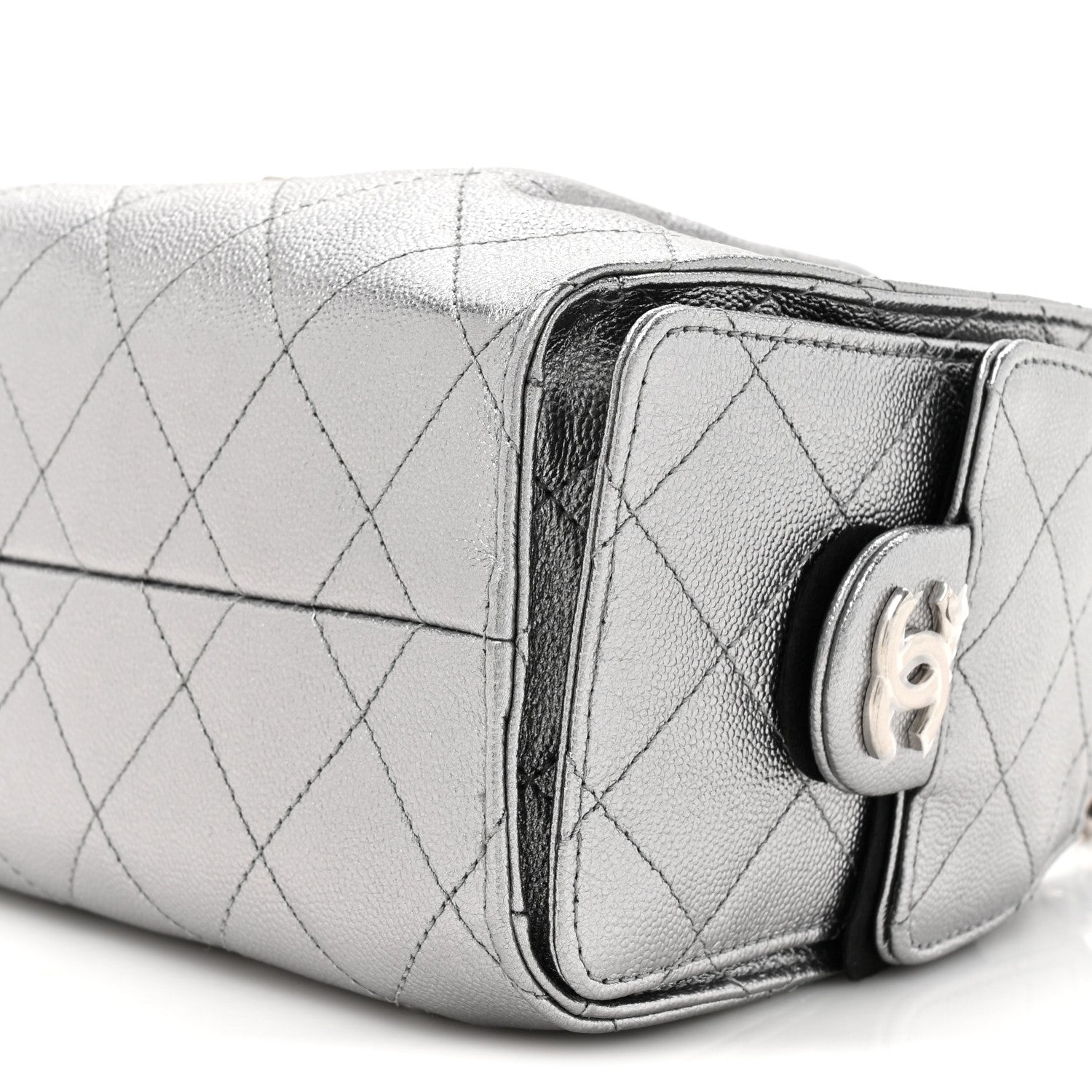 Metallic Caviar Quilted Mini CHNL 25 Handbag Anthracite