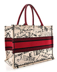 Canvas Embroidered Medium D1ORamour Graffiti Book Tote Latte Multicolor