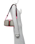 GG Supreme Monogram Textured Dollar Calfskin Web Ophidia Small Crossbody Bag Beige Ebony Fuchsia