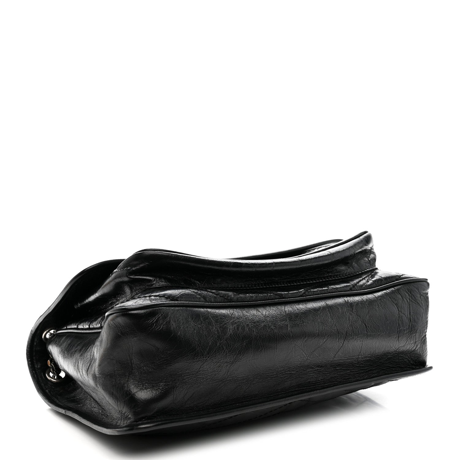 Crinkled Calfskin Matelasse Monogram Large Niki Chain Satchel Black