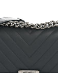 Calfskin Chevron Quilted New Medium Boy Flap Dark Navy Blue