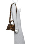 Fleece Leopard Print Small Hourglass Top Handle Bag Brown