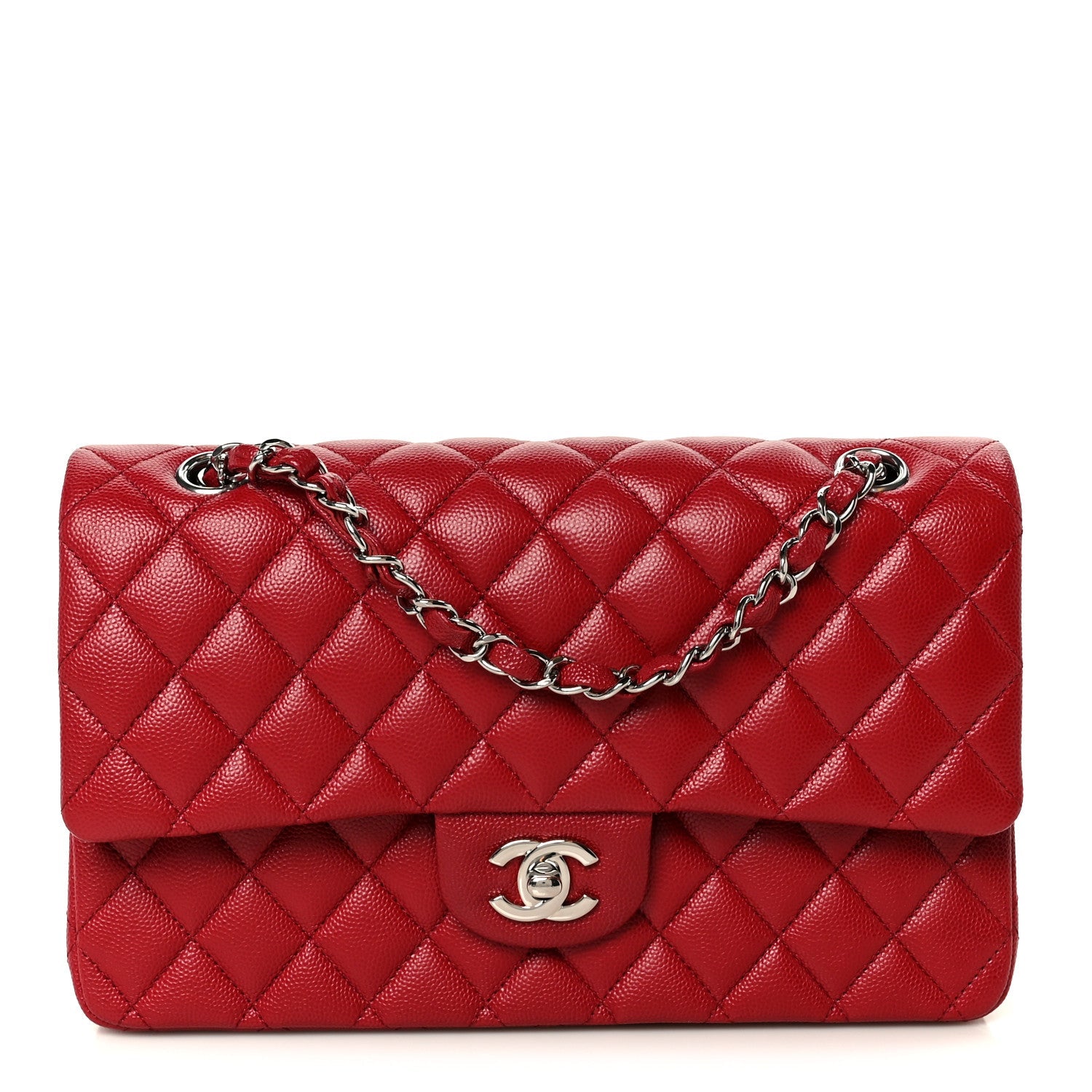 Caviar Quilted Medium Double Flap Red