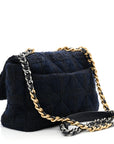 Tweed Quilted Large CHNL 19 Flap Navy Blue