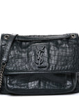 Crocodile Embossed Calfskin Monogram Medium Niki Chain Satchel Algea