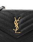 Grain De Poudre Matelasse Chevron Monogram Envelope Chain Wallet Black