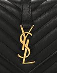 Sheepskin Matelasse Chevron Monogram Medium College Bag Black