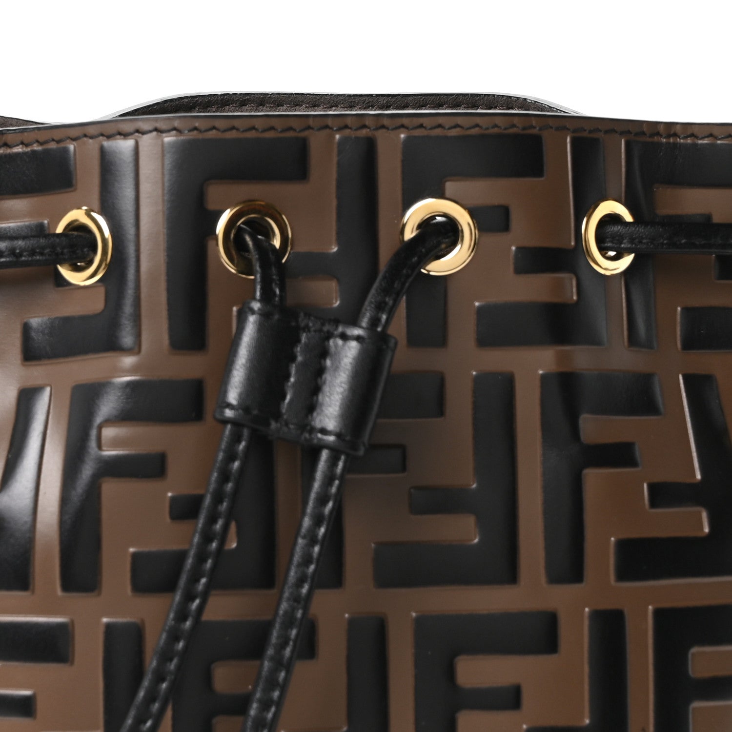 Vitello Liberty F is FNDI Bi-Color FF 1974 Embossed Mini Mon Tresor Bucket Bag Maya Black